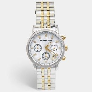 Michael Kors White Mother Of Pearl Two-Tone Stainless Steel Watch